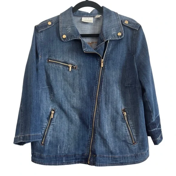Chico’s Modern Denim Moto Jacket Size 2 - Picture 2 of 10